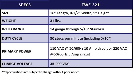 TWE 321 Capacitor Discharge Stud Welder_chart